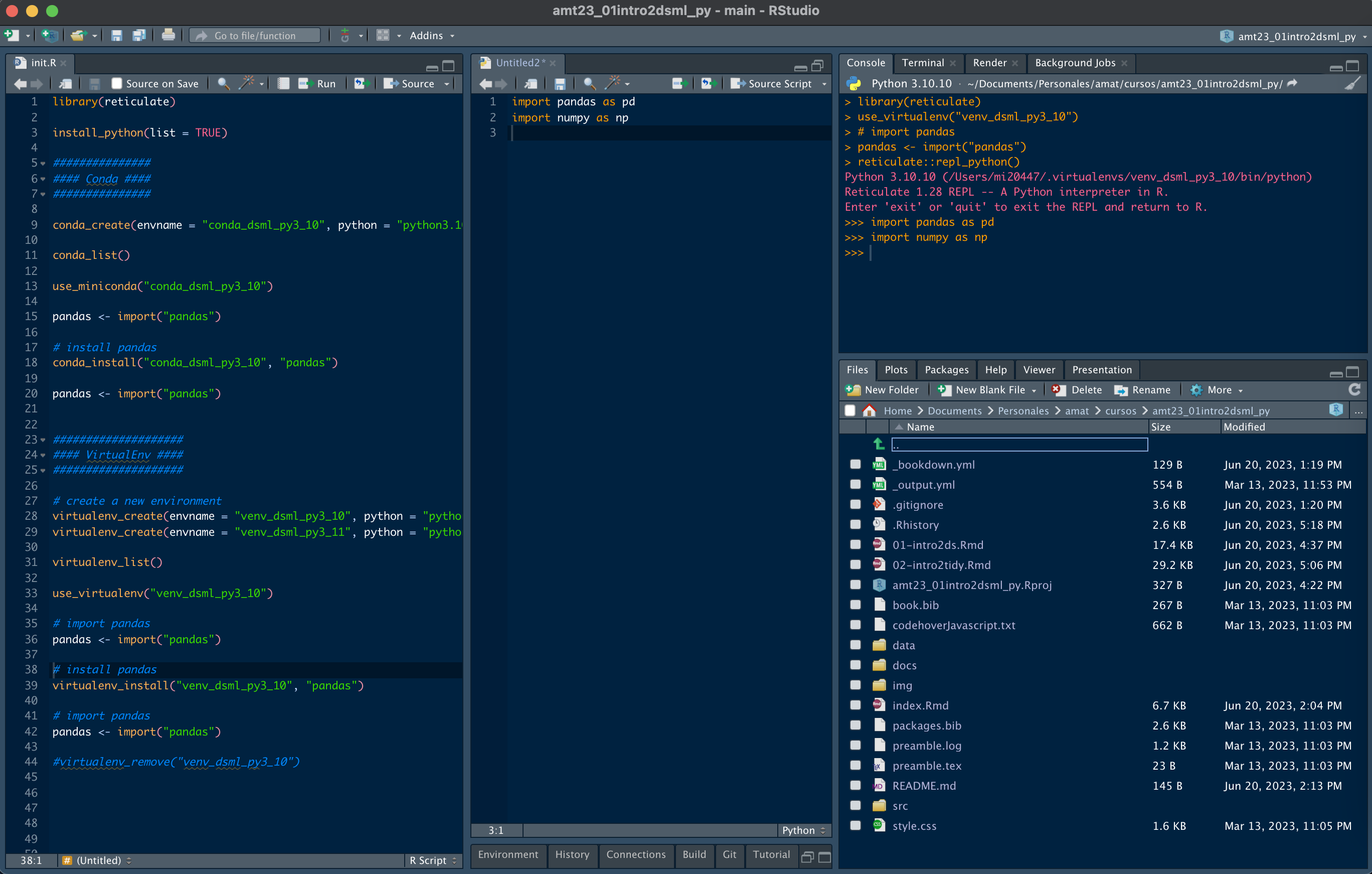Páneles de trabajo de Rstudio